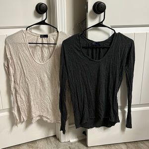 2 Gap long sleeve shirts tan S and grey XS